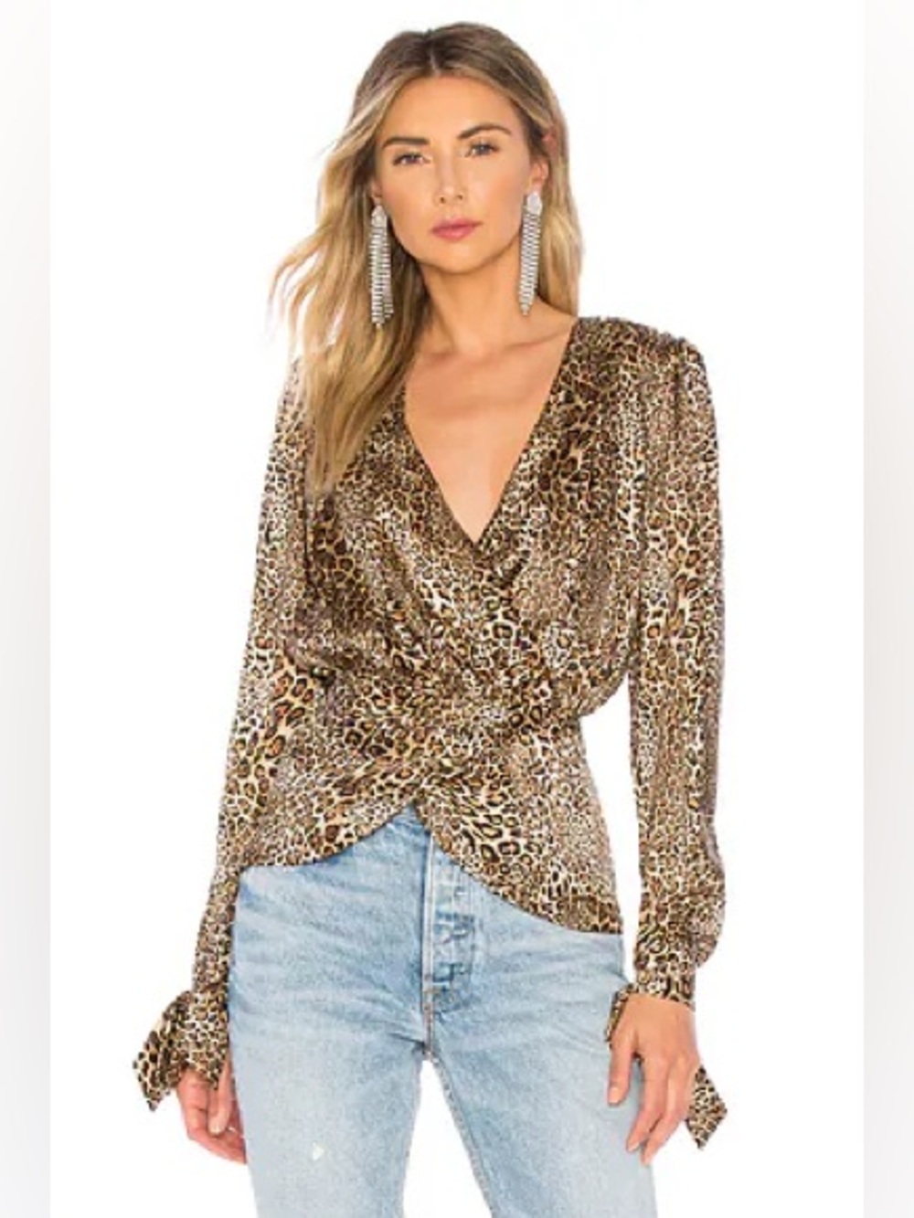 Ronny Kobo Crosella Leopard Print Wrap Blouse